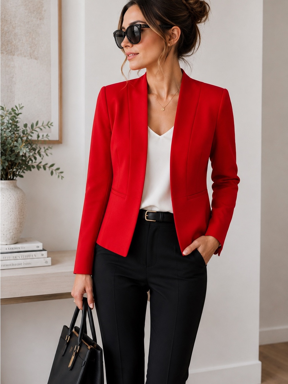 Ann Taylor Red Structure Collarless Open-Front Blazer Size 0